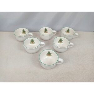 Set of 6 Pfaltzgraff Christmas Heritage Cups Mugs Holiday Christmas Tree Green T